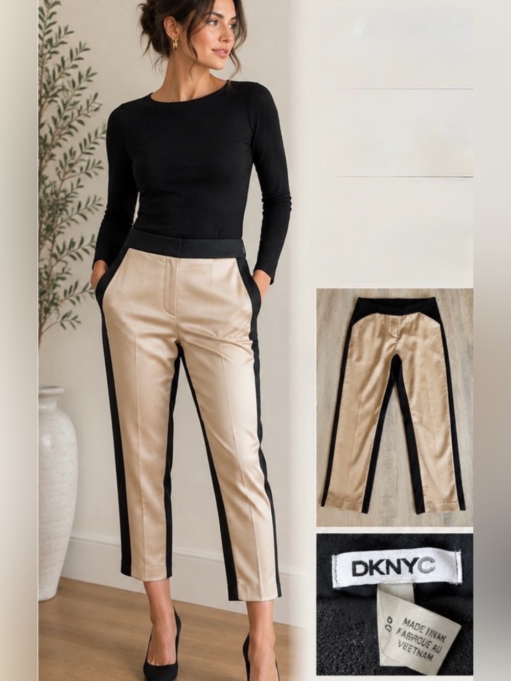 DKNYC Size 8 Black Champagne Colorblock Cropped Pants